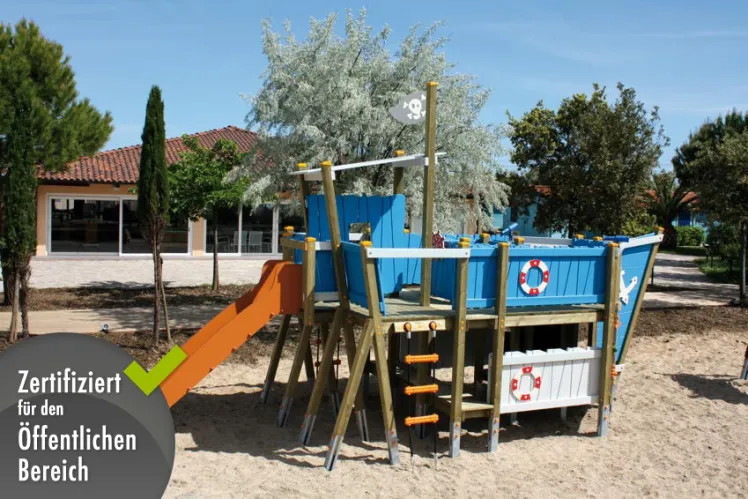 Kinder-Spielplatz DIN EN 1176 �KALUBA Piratenschiff� Kletterber�st Holzschiff
